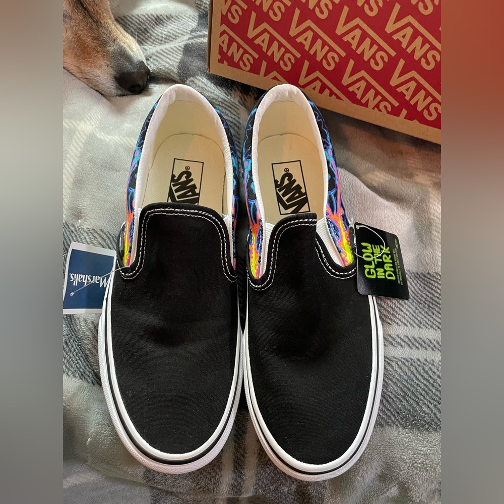 BNIB Vans slide on shoes black Electric flame glow in the dark Women’s size 8.5